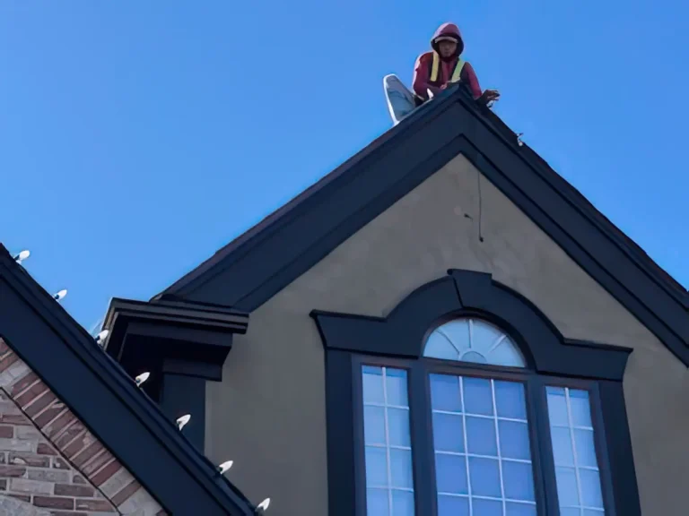 Permanent lighting system installed on a residential roof